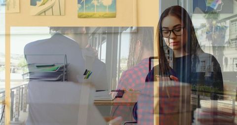 Woman Checking Smartphone in Contemporary Office Workspace
