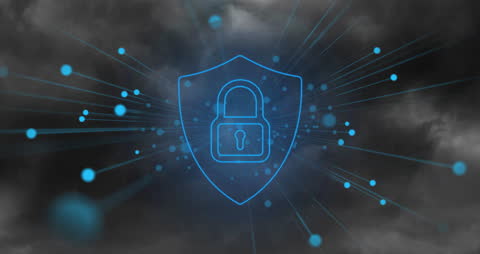 Digital Security Concept with Lock Over Stormy Background