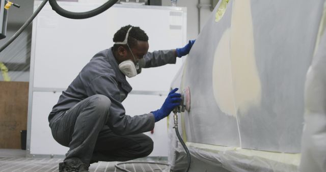 Auto Repair Technician Sanding Car Door in Workshop - Download Free Stock Images Pikwizard.com
