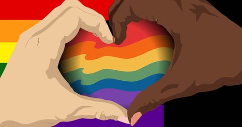 Unity and love with diverse hands and rainbow heart