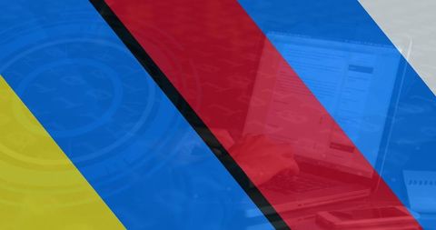 Cyber warfare concept with ukraine and russia themes