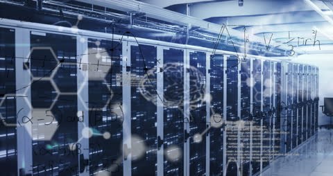 Data Processing Animation with High-Tech Server Room