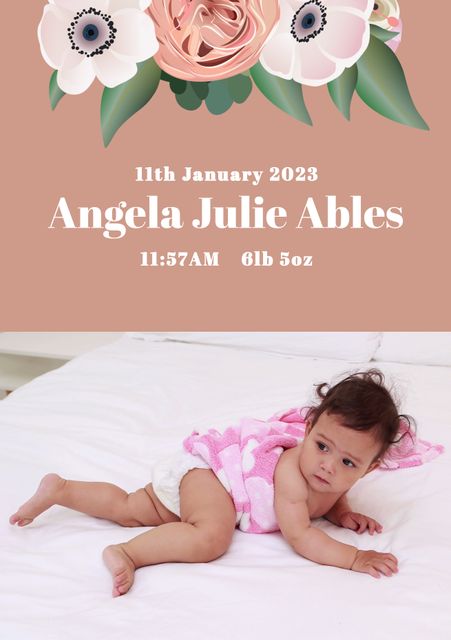 Newborn Baby Announcement with Floral Design and Baby Name - Download Free Stock Videos Pikwizard.com