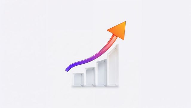 3d rising bar chart with purple-orange gradient arrow showing business growth infographic