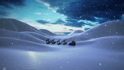 Santa Claus and Reindeer Journey Through Snowy Landscape