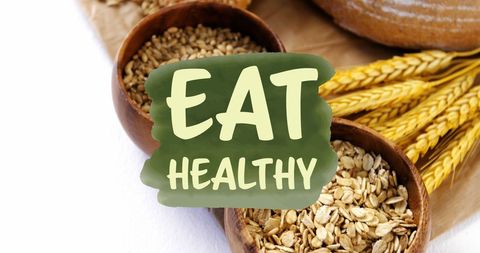Eat Healthy Banner with Close-up of Organic Grains and Bread