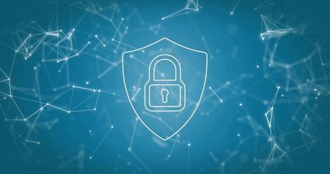 Cybersecurity visualization with shield and padlock symbol