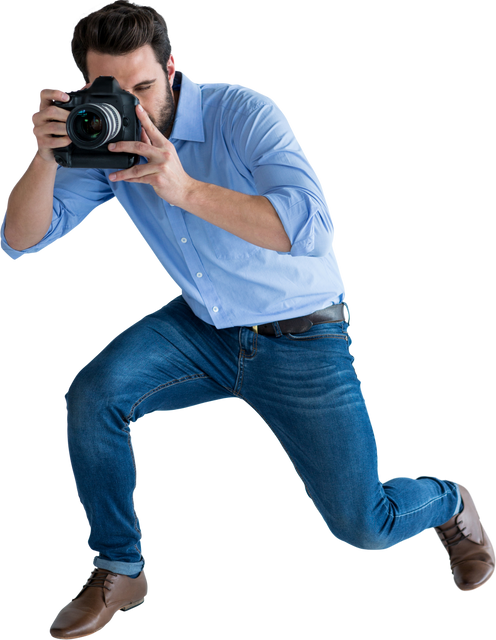 Caucasian Photographer Capturing Shot with Camera on Transparent Background - Download Free Stock Videos Pikwizard.com