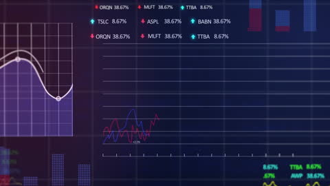 Dynamic Stock Market Data Visualization on Blue Grid Background