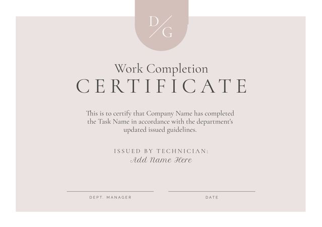 Elegant Work Completion Certificate Template with Beige Background - Download Free Stock Templates Pikwizard.com