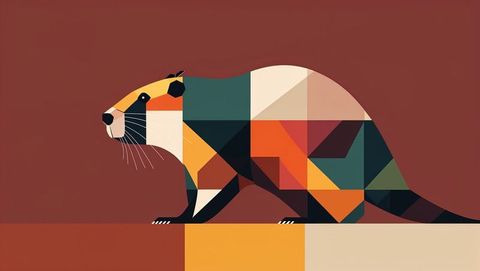 Abstract geometric beaver in mustard and teal palette