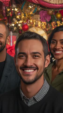 Colleagues smiling and exchanging glances after countdown at festive office party video