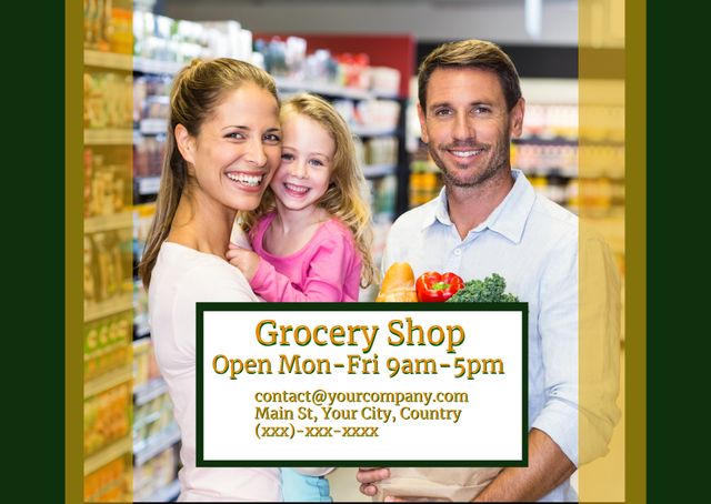 Happy Family Shopping at Grocery Store Holding Fresh Produce - Download Free Stock Templates Pikwizard.com