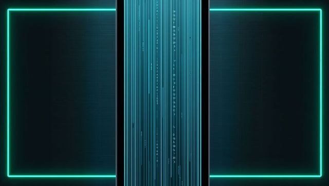 Streaming vertical data panel with neon frames for futuristic hud and cyberspace interface