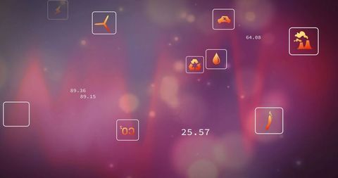Displaying environmental dashboard showing co2 readout 25.57 and floating energy icons