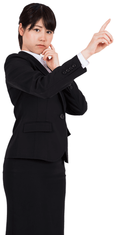 Transparent asian businesswoman touching virtual screen