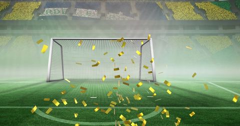 Celebratory Gold Confetti at Football Stadium Goal - Download Free Stock Images Pikwizard.com