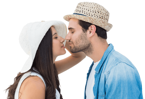 transparent happy couple sharing kiss in stylish hats - Download Free Stock Videos Pikwizard.com