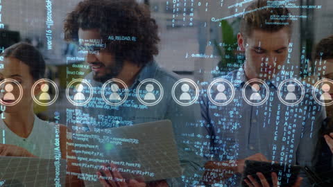 Diverse Team Working with Virtual Data Interface