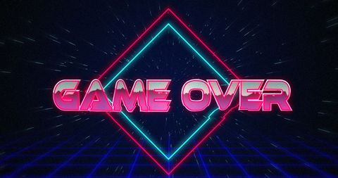 Retro 'Game Over' Neon Sign with Futuristic Elements