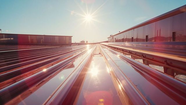 Solar Panel Rooftop capturing Sunlight with Flare and Glossy Finish