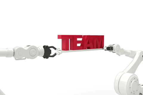 Transparent Robotic Arms Holding 3D Red TEAM Text