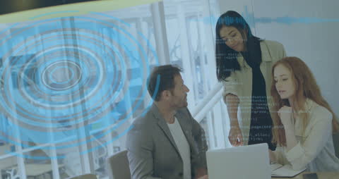 Diverse Team Discussing Digital Technology and Data Analysis