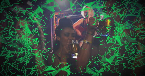 Vibrant Party Scene with Network Animation Overlay