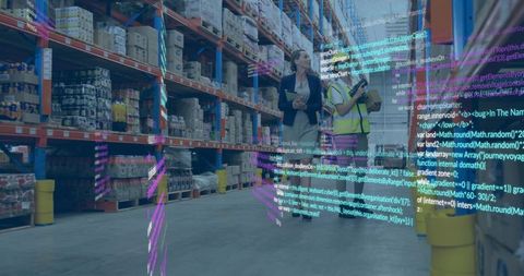 Inspecting warehouse racks with tablet scanner and AR overlay for inventory analytics