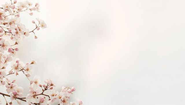 Delicate pale pink cherry blossoms blooming with soft pastel bokeh and copy space