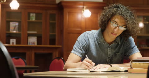Focused Student Studying in Quiet Library