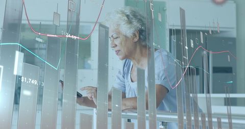 Senior Woman Analyzing Financial Data on Smartphone