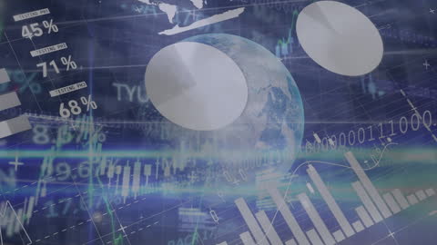 Global Finance Data Overlay on Blue Background