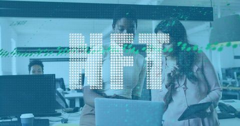 Digital innovation team analyzing nft on computers