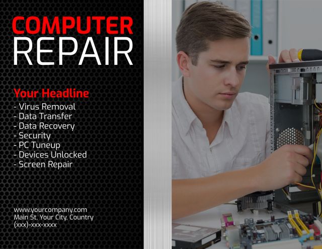 Dedicated Technician Performing Computer Repair Services with Skill and Precision - Download Free Stock Templates Pikwizard.com