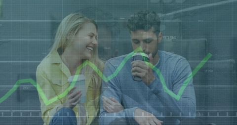 Digital Data Overlay on Caucasian Couple in Leisure