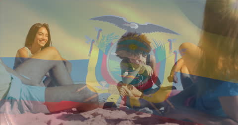 Ecuadorian Beach Fun With Friends and Waving Flag
