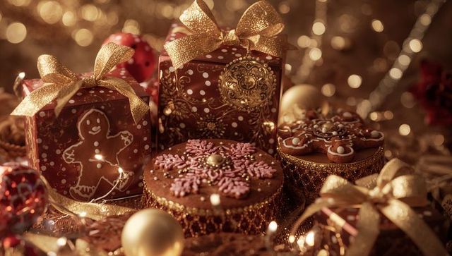 Luxurious and Festive Holiday Gift Box with Gingerbread Cookies