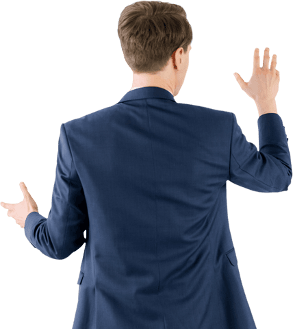 Busy caucasian businessman gesturing on transparent background