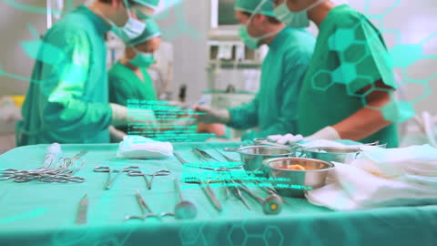 Surgical Team in Action with Overlay of Scientific Data