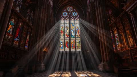 Luminescent Stained Glass in Majestic Gothic Cathedral