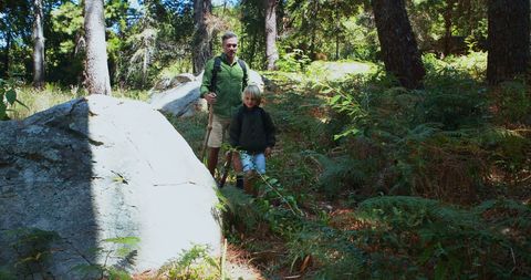 father and son enjoying adventure in the forest - Download Free Stock Images Pikwizard.com