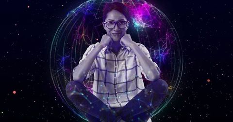 Woman with Glasses in Futuristic Digital Network Setting