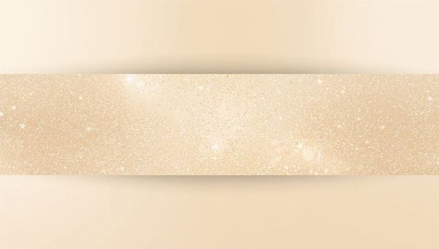 Champagne gold glitter banner running across soft cream gradient with subtle bokeh ribbon