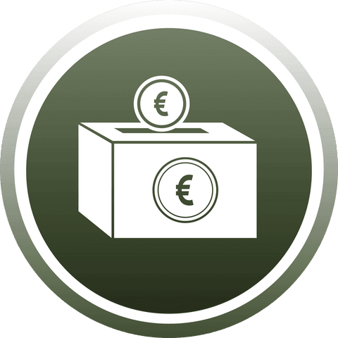 Euro coin box icon with transparent background for finance and savings