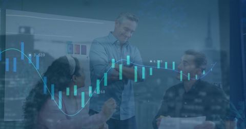 Collaborative finance team analyzing data in modern office