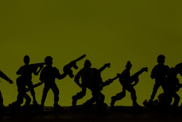Miniature figurine of army soldiers lined up for battle