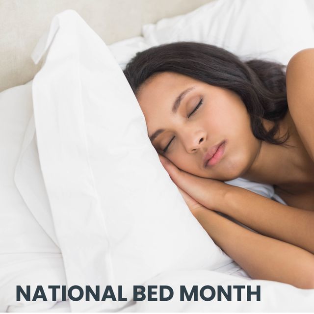 Young Woman Sleeping Peacefully for National Bed Month Awareness - Download Free Stock Templates Pikwizard.com