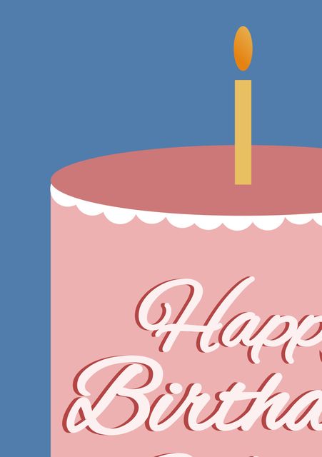Celebrating a birthday or special occasion, this image features a minimalist design of a birthday cake with a single lit candle. Pink cake, elegant design, and festive greeting make it perfect for birthday cards, invitations, or posters.
