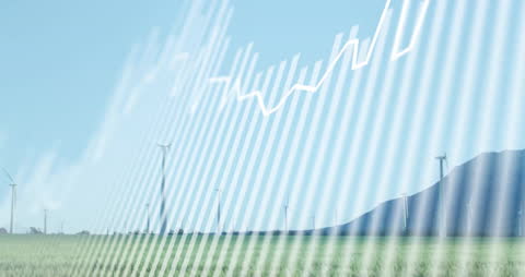 Animated Graph Overlay on Wind Turbines in Field